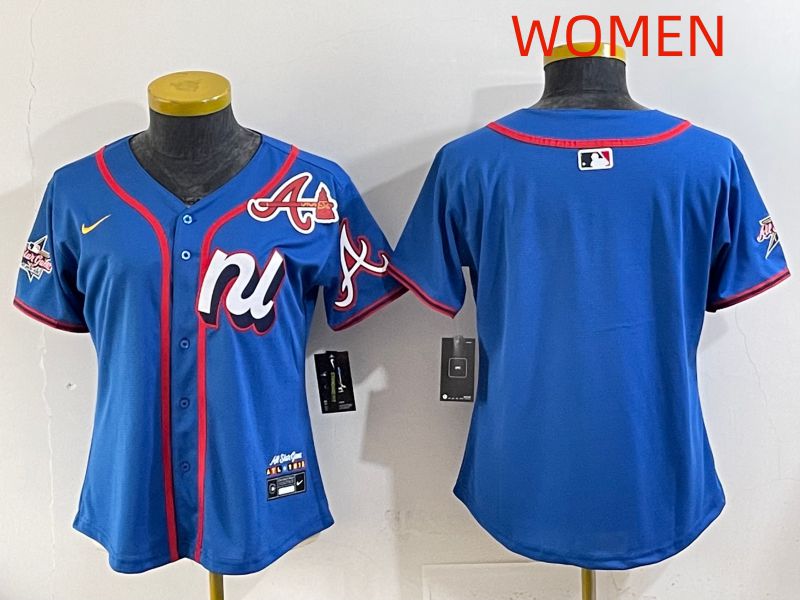 Women 2025 Atlanta Braves Blank Blue All star Nike MLB Jersey style 02->women mlb jersey->Women Jersey
